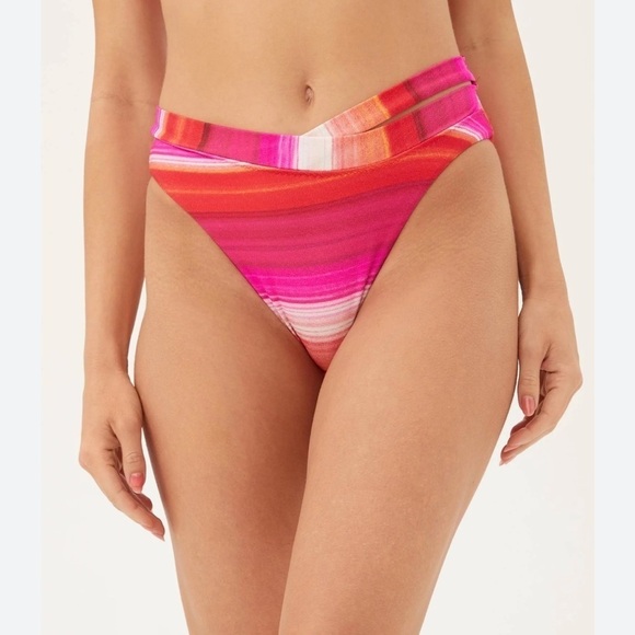 NEW Trina Turk Cut Out High Waist Bikini Bottom Pink Stripe 3904635 Size 6 NWT - Picture 1 of 6